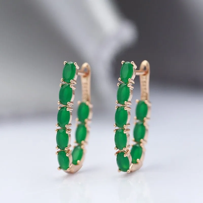 Green Natural Emerald Earrings Women 585 Rose Gold Bride Wedding Gift Jewelry