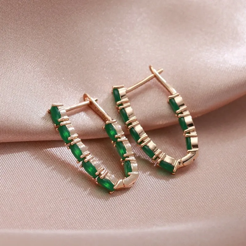 Green Natural Emerald Earrings Women 585 Rose Gold Bride Wedding Gift Jewelry