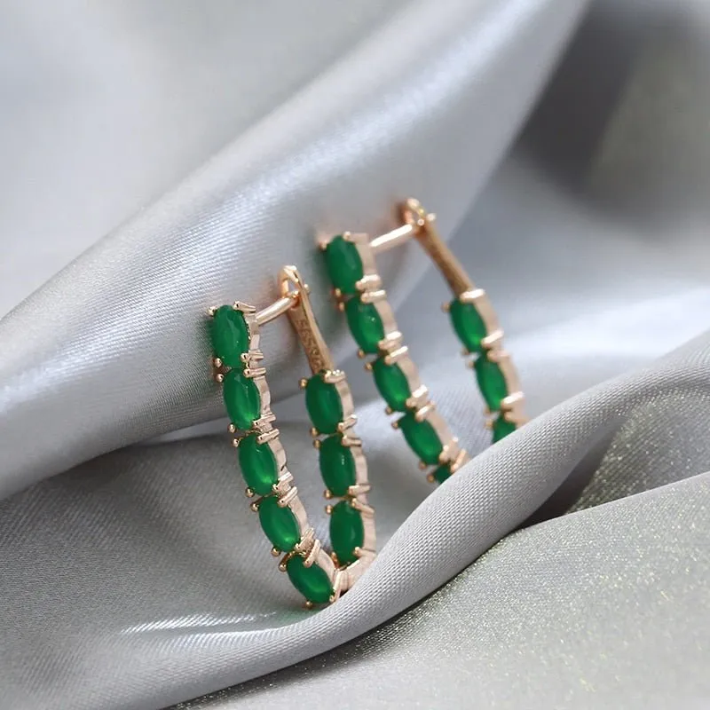 Green Natural Emerald Earrings Women 585 Rose Gold Bride Wedding Gift Jewelry