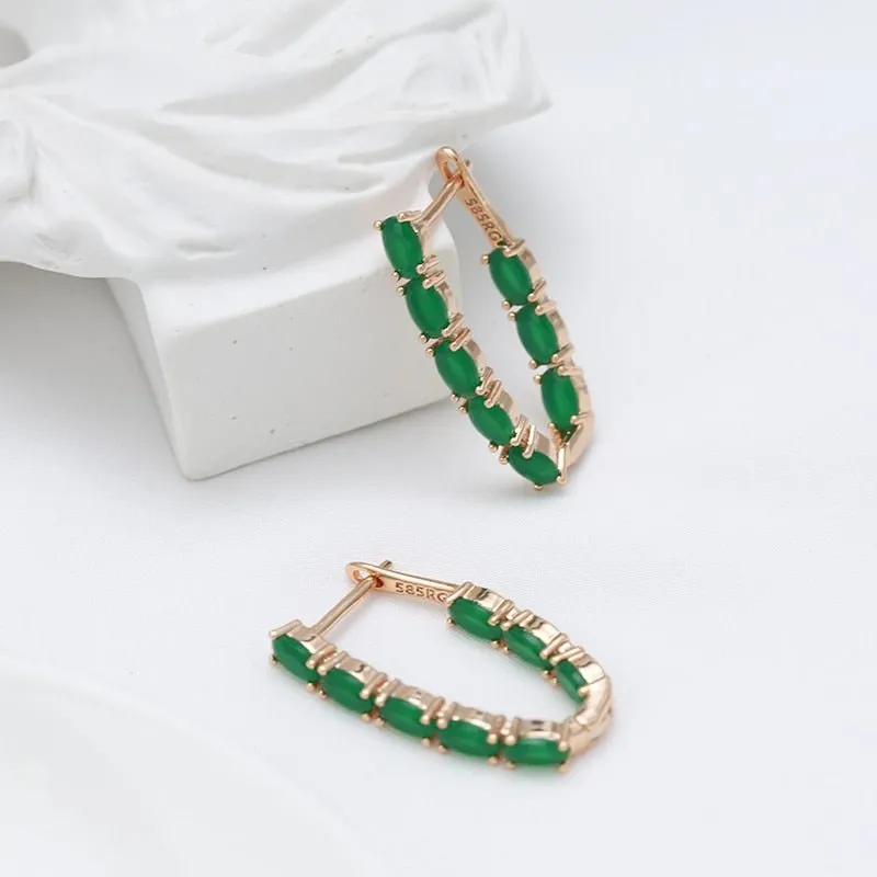 Green Natural Emerald Earrings Women 585 Rose Gold Bride Wedding Gift Jewelry