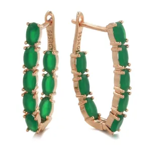 Green Natural Emerald Earrings Women 585 Rose Gold Bride Wedding Gift Jewelry