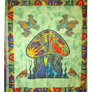 Green Psychedelic Mushroom Garden Tapestry
