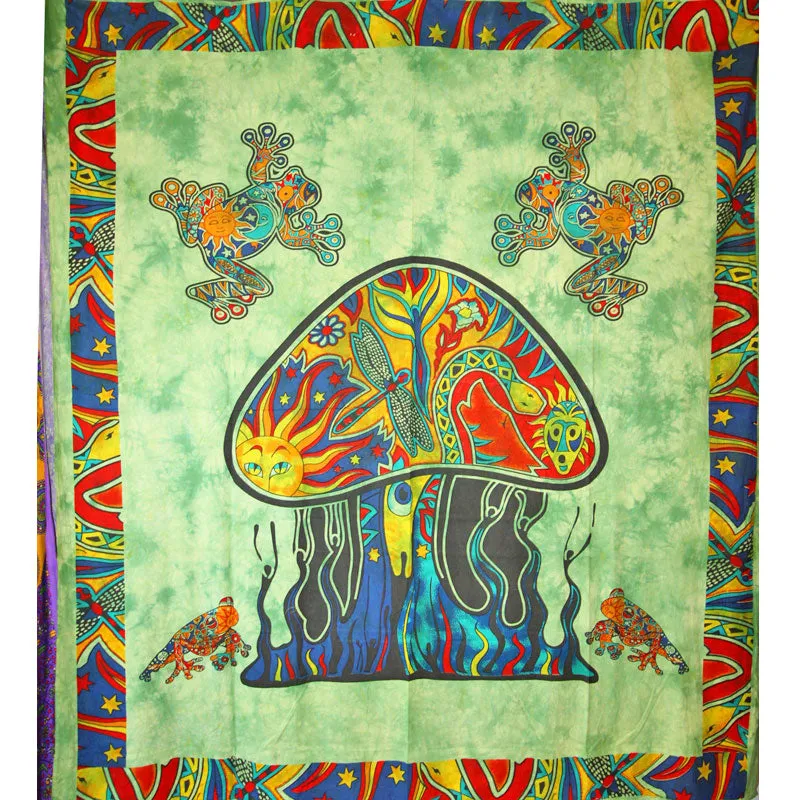 Green Psychedelic Mushroom Garden Tapestry