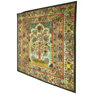 Green Tree of Life Peacock Tapestry Colorful Indian Wall Decor
