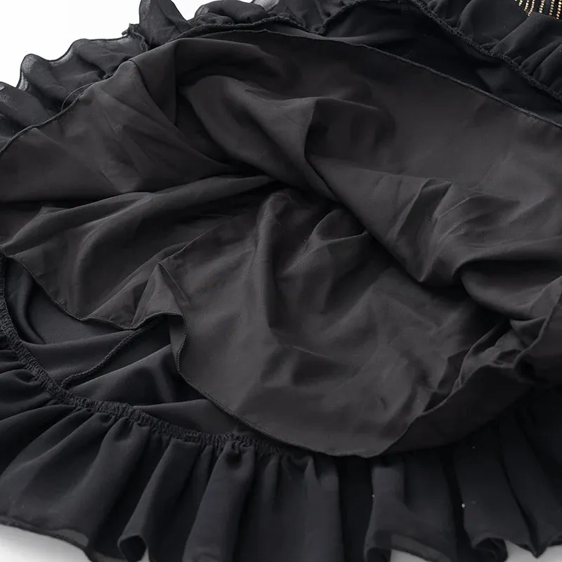Hadassah Flared  Sleeve Stretch Velvet Patchwork Flounce Diamond Belt Dress