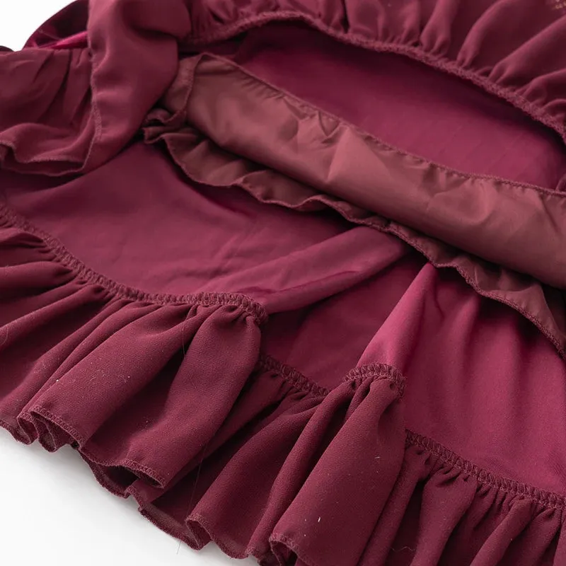 Hadassah Flared  Sleeve Stretch Velvet Patchwork Flounce Diamond Belt Dress