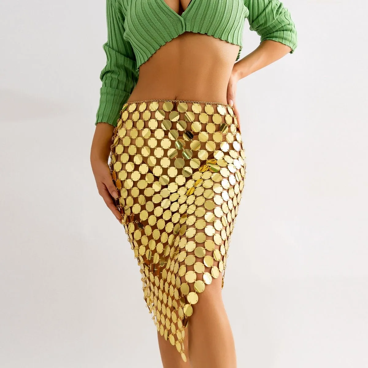 Handmade Rhombic Colorful Glitter Sequins Patchwork Strappy Nightclub Party Skirt