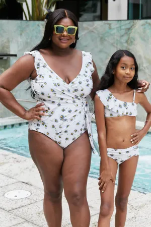Hazel Blues® | Float On Ruffle Faux Wrap One-Piece in Daisy Cream: Adult