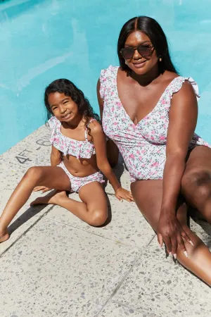 Hazel Blues® | Float On Ruffle Faux Wrap One-Piece in Roses Off-White: Adult