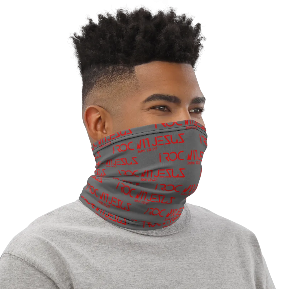 i ROC WIT JESUS Gry/Red Neck Gaiter
