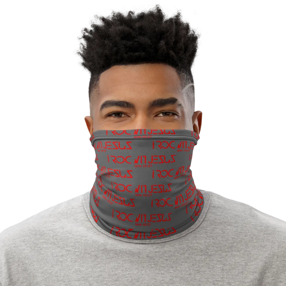 i ROC WIT JESUS Gry/Red Neck Gaiter