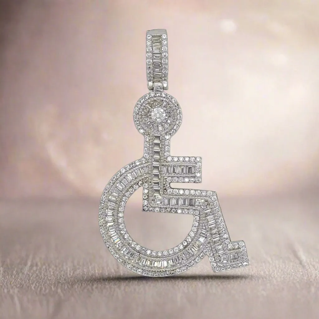 Iced Out Cubic Zirconia Wheelchair Pendent Charm - C4219169