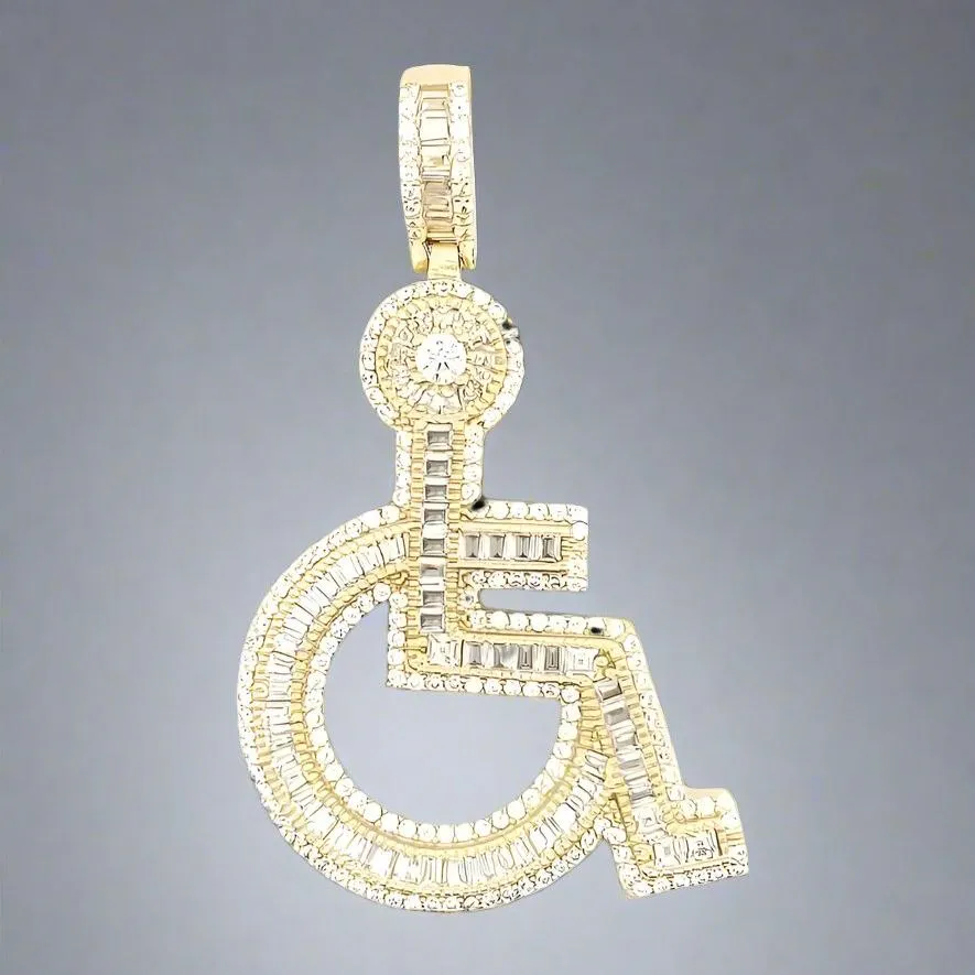 Iced Out Cubic Zirconia Wheelchair Pendent Charm - C4219169