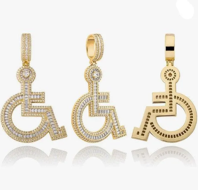 Iced Out Cubic Zirconia Wheelchair Pendent Charm - C4219169