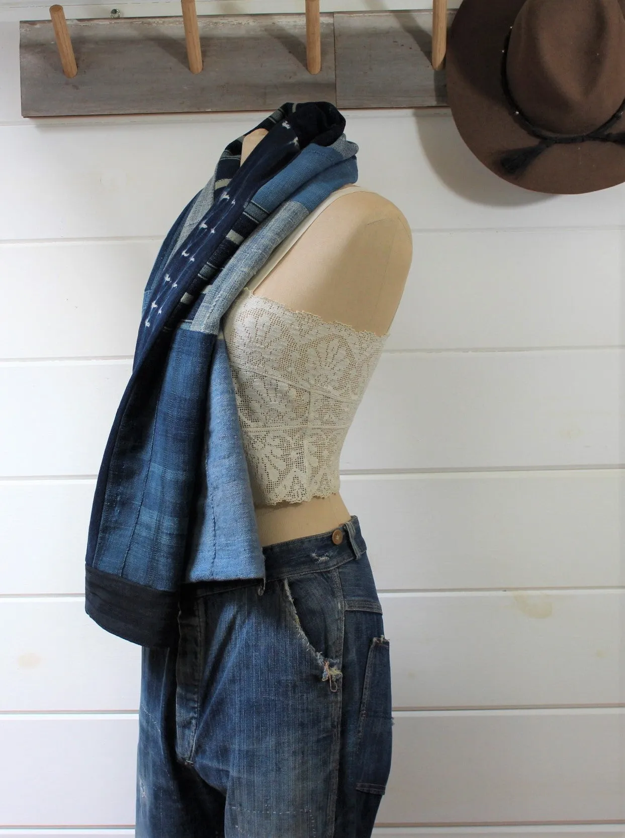 Indigo Shibori Patchwork Scarve