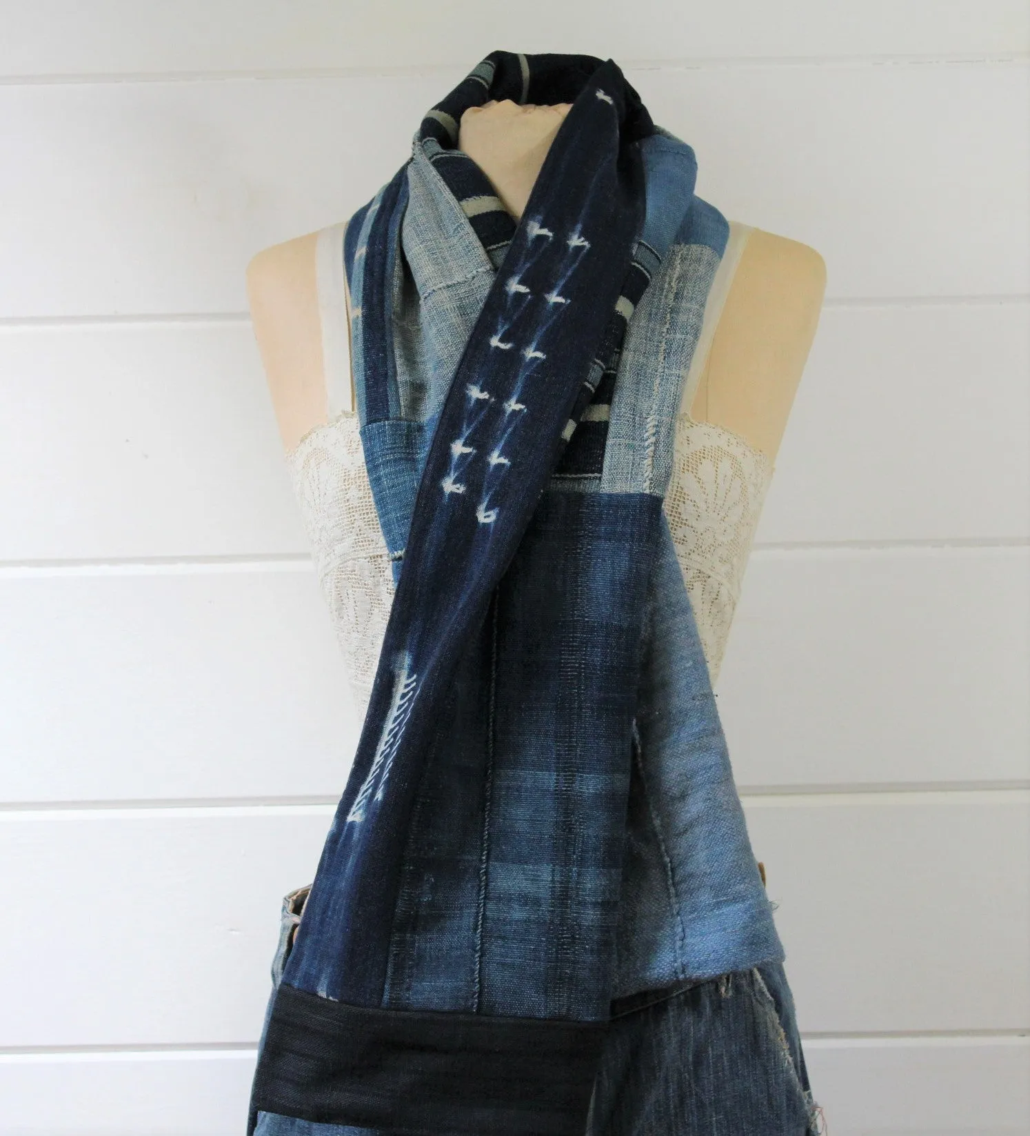 Indigo Shibori Patchwork Scarve