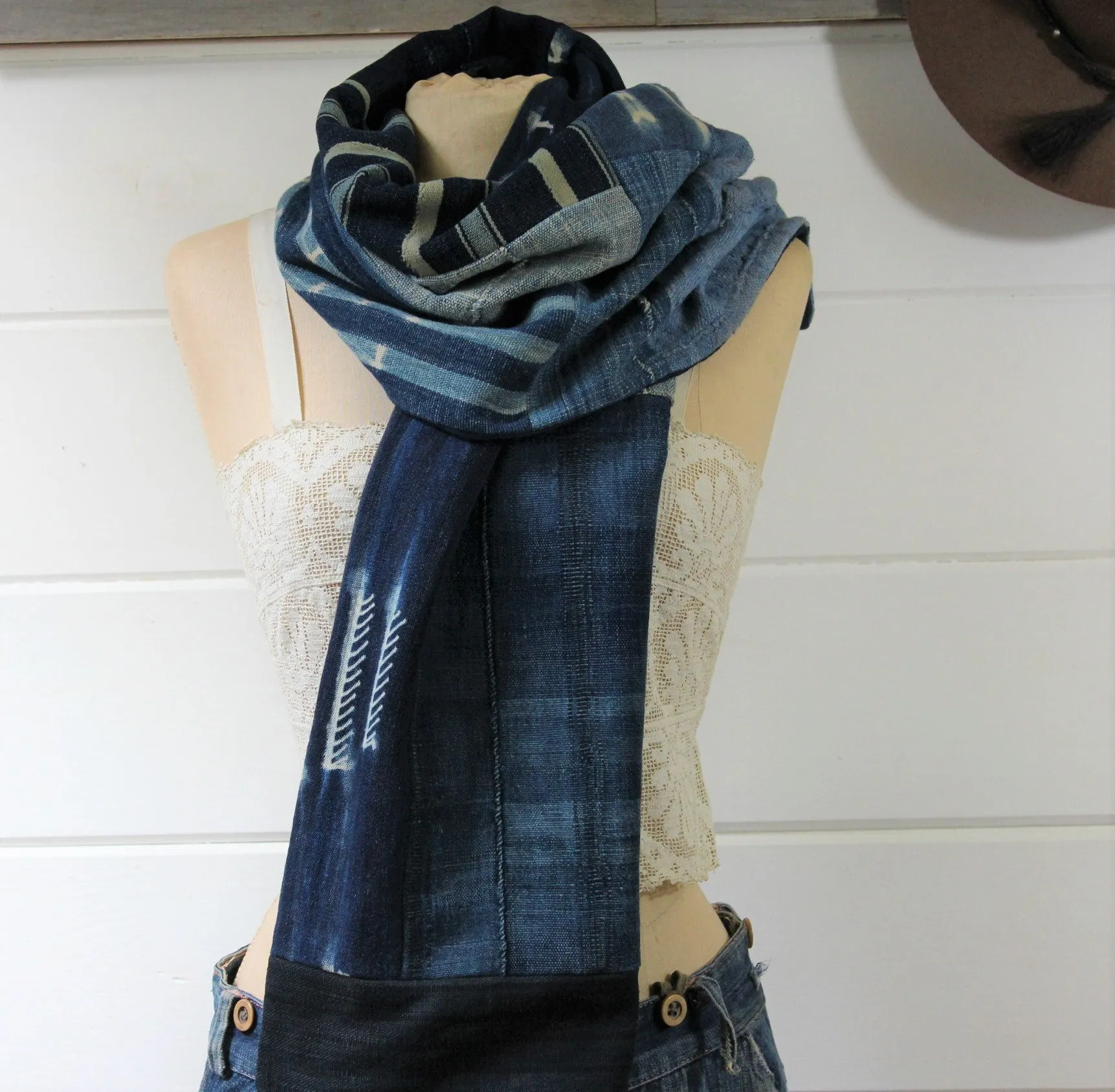 Indigo Shibori Patchwork Scarve