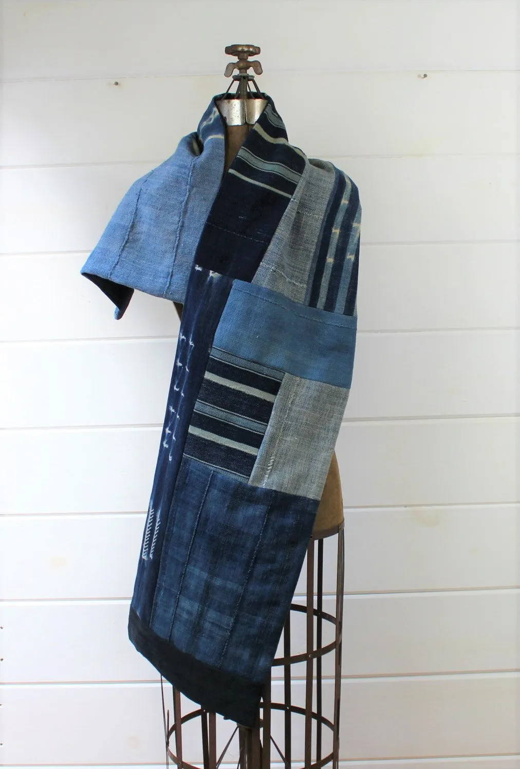 Indigo Shibori Patchwork Scarve