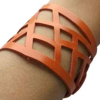 Leather Cuff. Orange Barcelona Leather cuff. Reclaimed Leather. Leather wrist band.