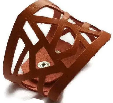 Leather Cuff. Orange Barcelona Leather cuff. Reclaimed Leather. Leather wrist band.