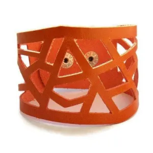 Leather Cuff. Orange Barcelona Leather cuff. Reclaimed Leather. Leather wrist band.