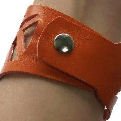 Leather Cuff. Orange Barcelona Leather cuff. Reclaimed Leather. Leather wrist band.
