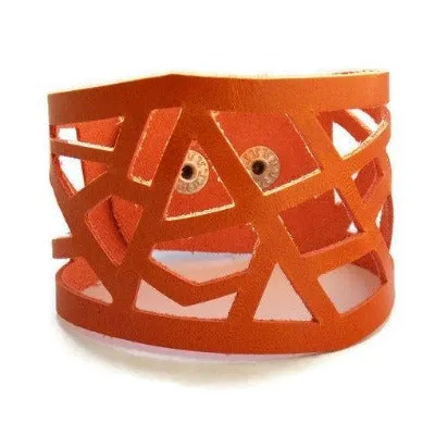 Leather Cuff. Orange Barcelona Leather cuff. Reclaimed Leather. Leather wrist band.