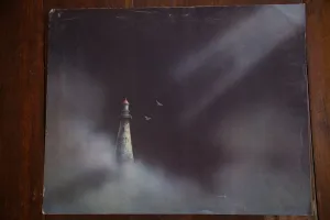 Lighthouse in Darkness with Seagulls