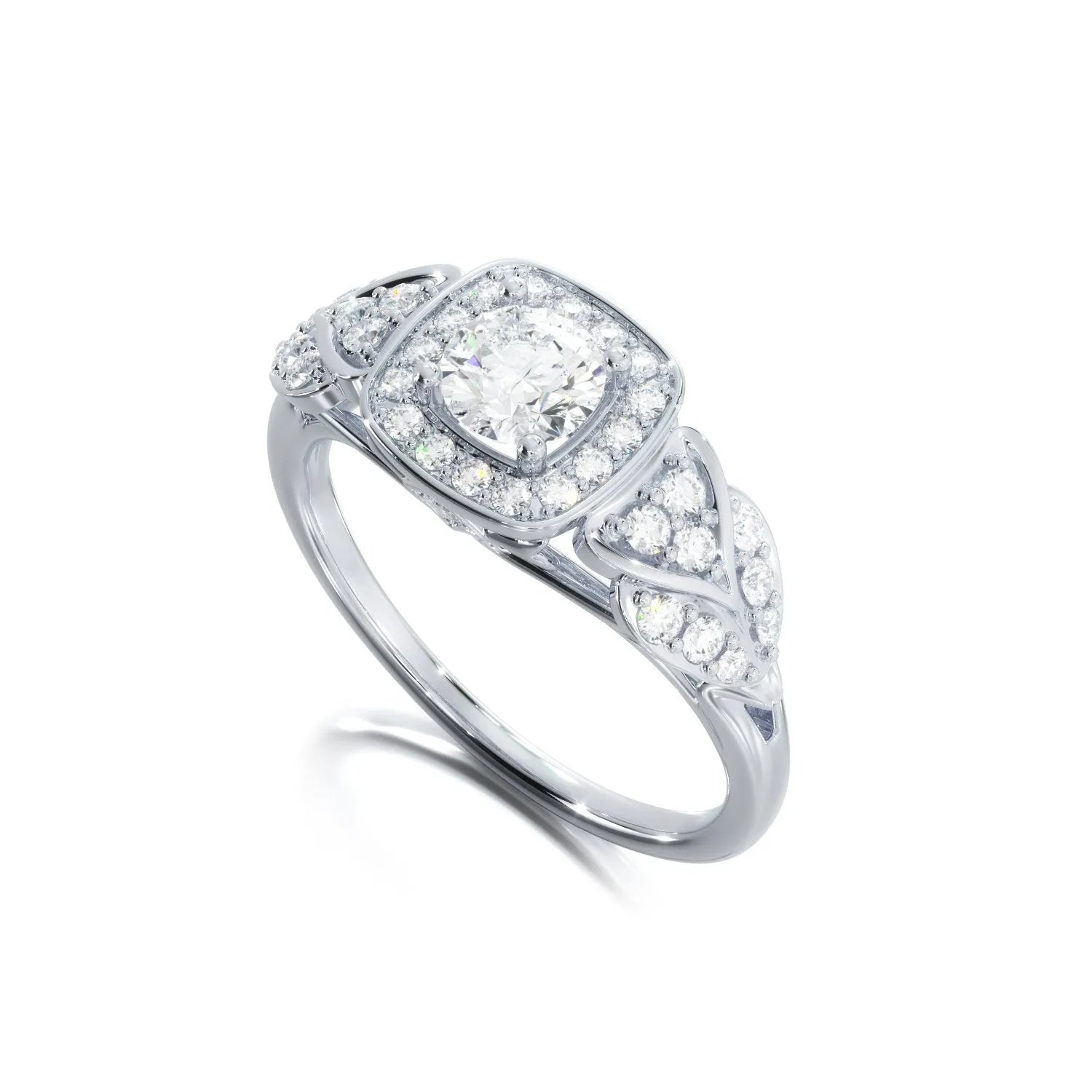 Lighthouse Pav'e Natural Round  Diamond Engagement Ring