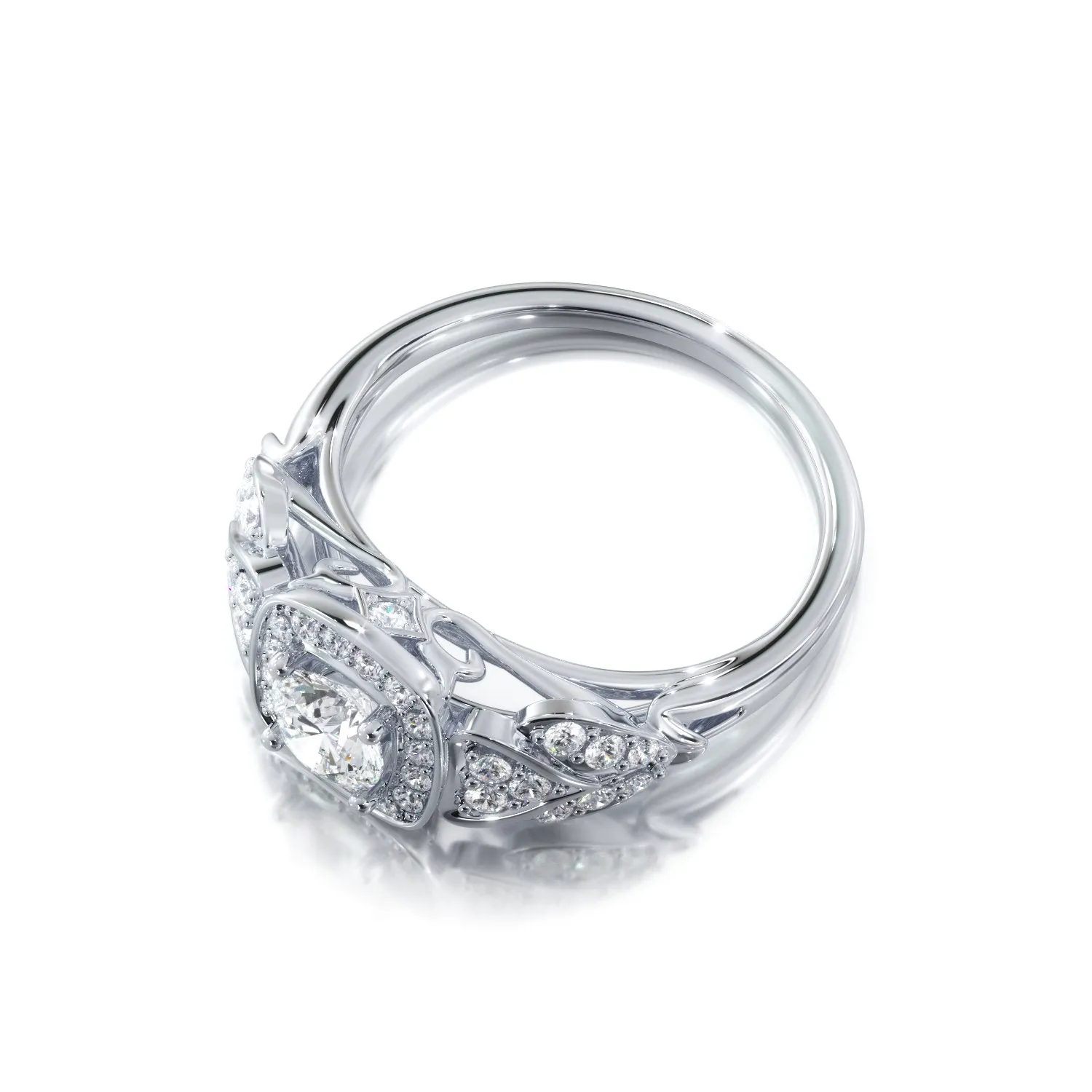 Lighthouse Pav'e Natural Round  Diamond Engagement Ring