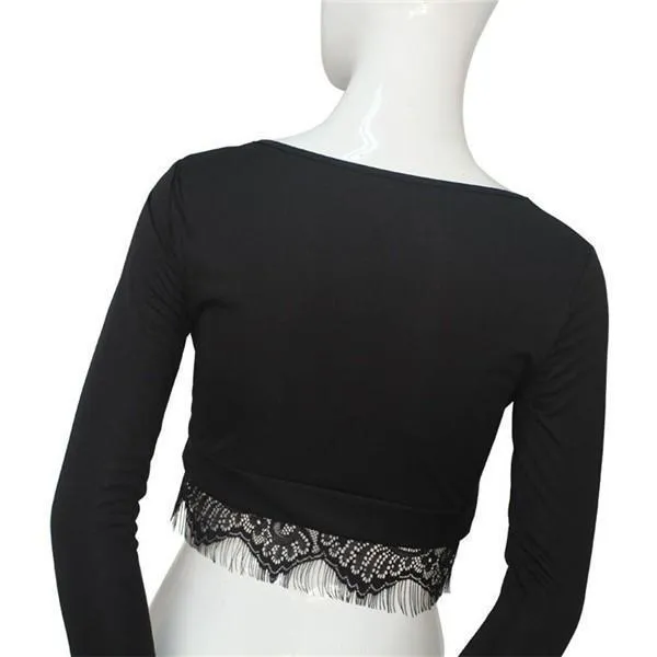 Long Sleeve Lace Crop Top (2 Colors)