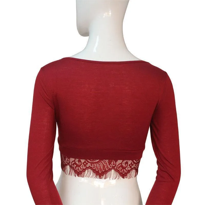 Long Sleeve Lace Crop Top (2 Colors)