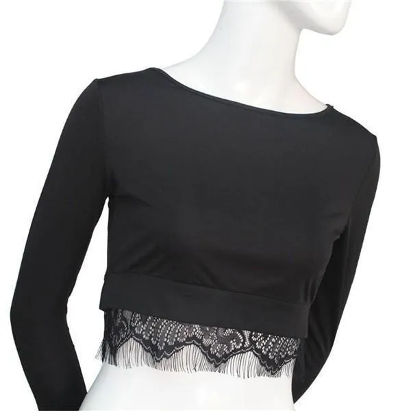 Long Sleeve Lace Crop Top (2 Colors)