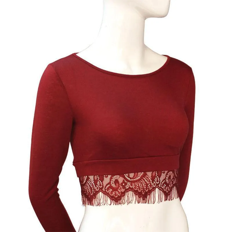 Long Sleeve Lace Crop Top (2 Colors)