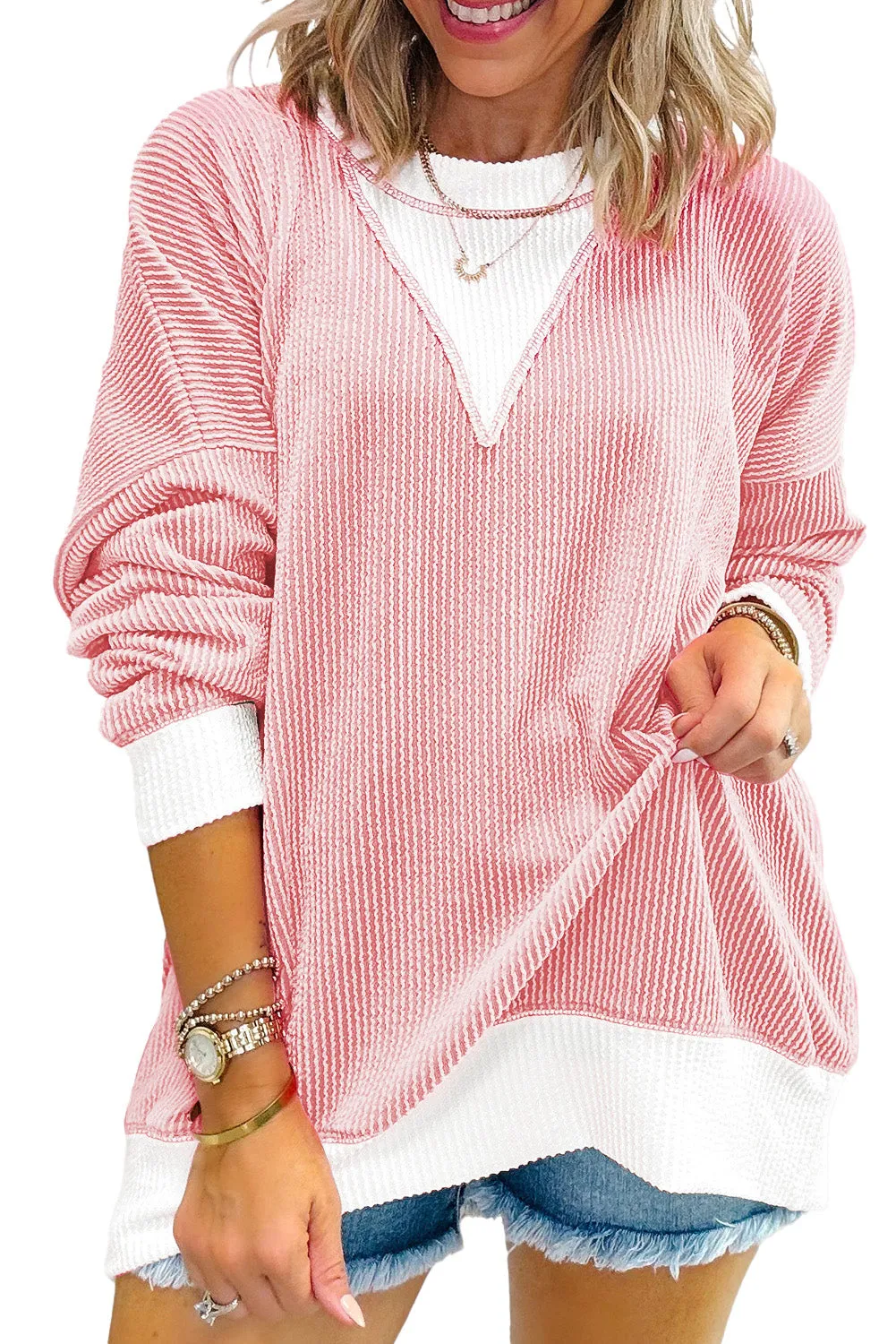Meant To Be Peach Blossom Corded Colorblock Top