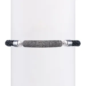 Men's Black Diamond Bar & Leather Bracelet