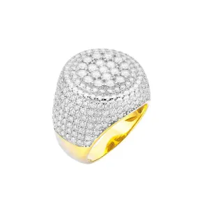Mens Cluster Ring Round Moissanite Diamond 925 Silver Gold Tone