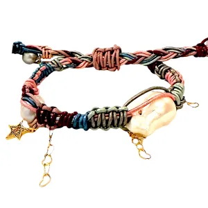METALLIC MERMAID BAROQUE PEARL GOLD ROCKER LEATHER BRACELET