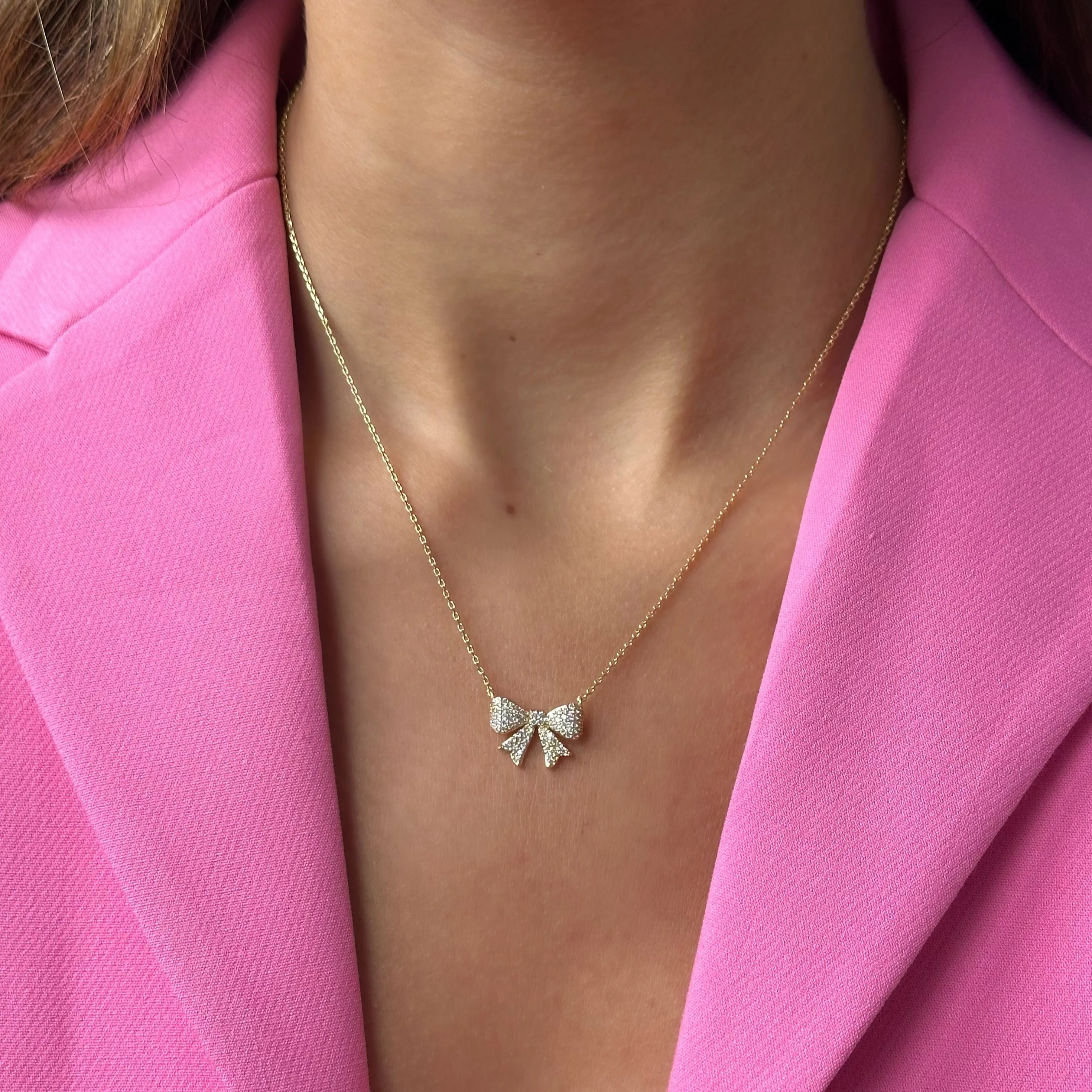 Mini Pave Bow Tie Necklace