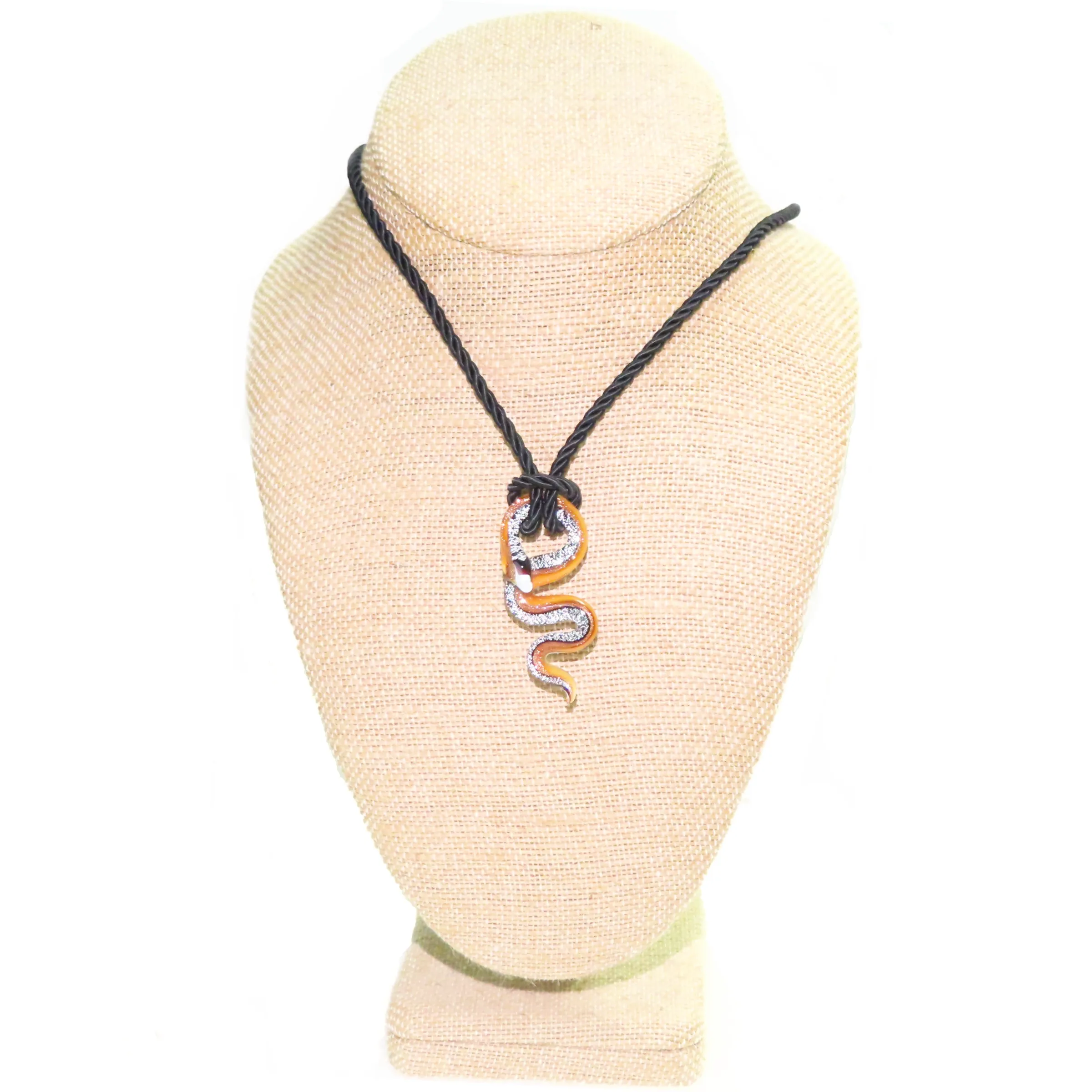 Murano Glass Black Topaz Snake Pendant