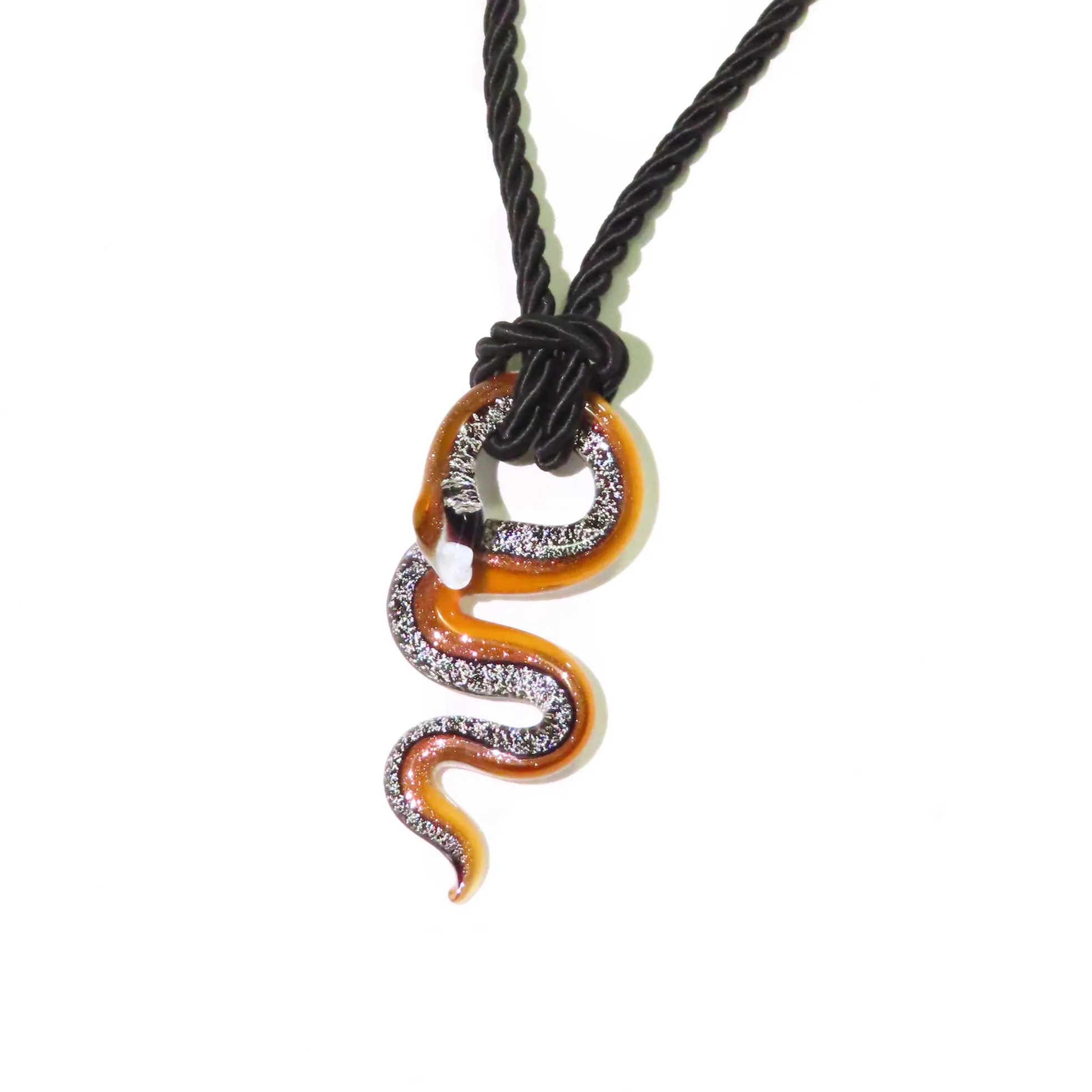 Murano Glass Black Topaz Snake Pendant
