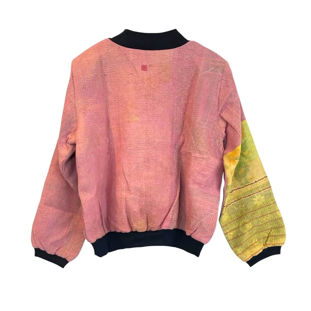 Nadia Bomber Jacket  | Vintage Kantha - Pink & Yellow (L)