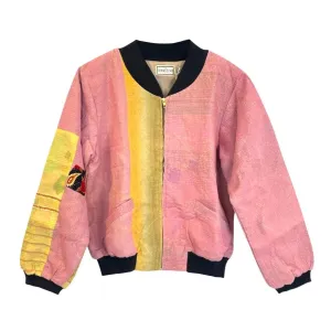 Nadia Bomber Jacket  | Vintage Kantha - Pink & Yellow (L)