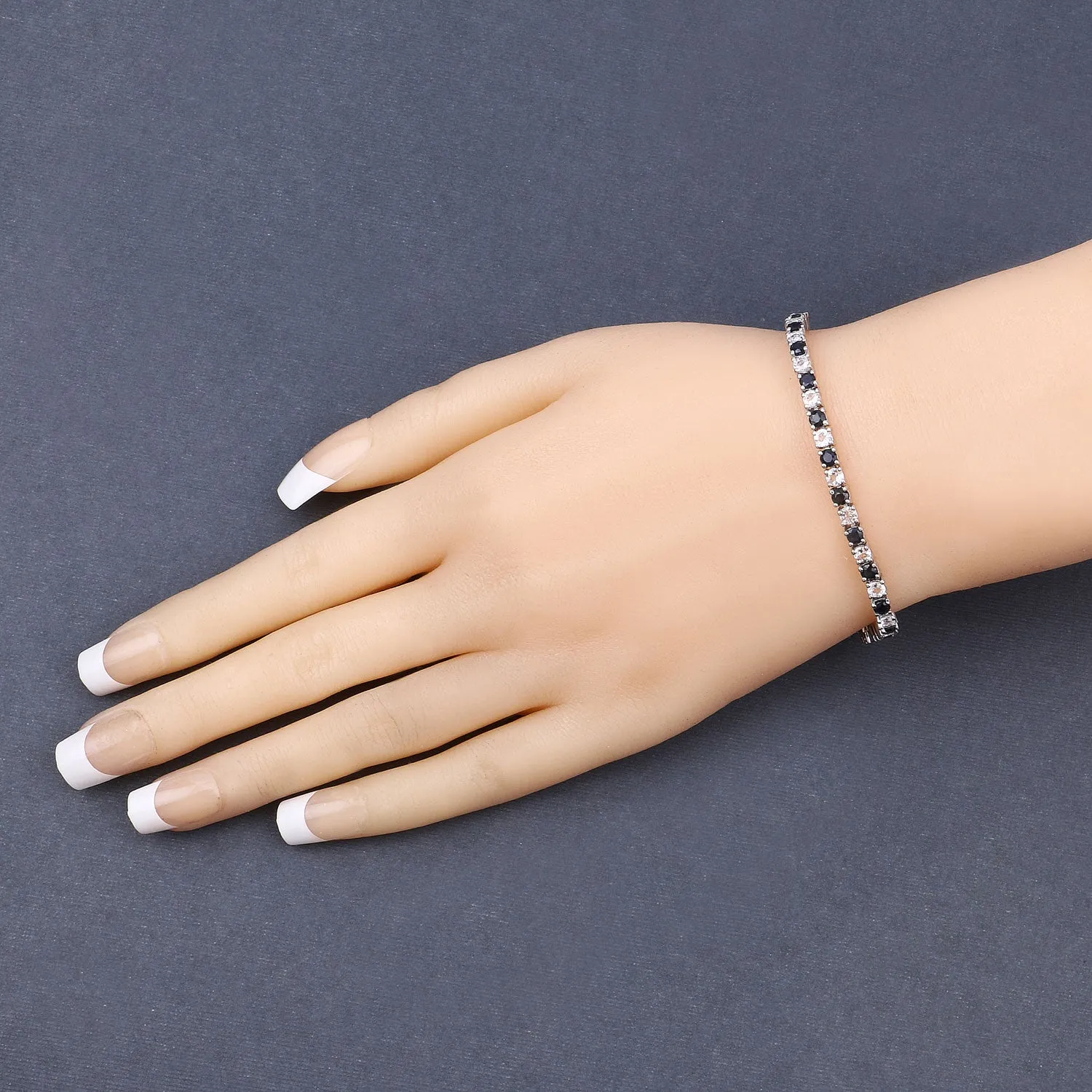 Natural Blue Sapphire and White Topaz Tennis Bracelet