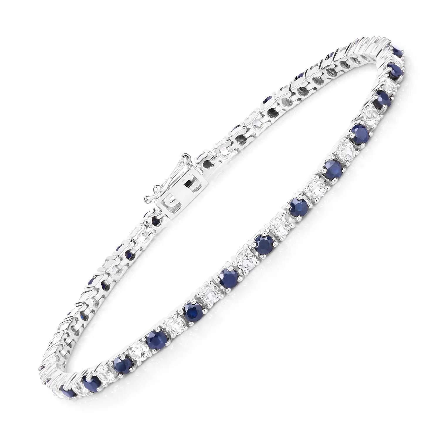 Natural Blue Sapphire and White Topaz Tennis Bracelet