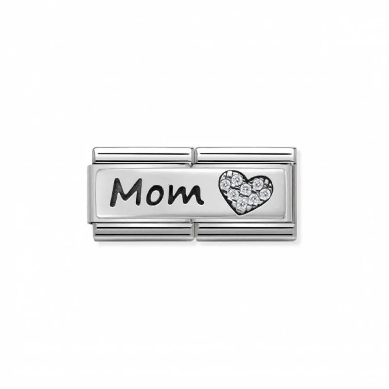 Nomination Composable Double Link Mom With Heart, Cubic Zirconia, Silver