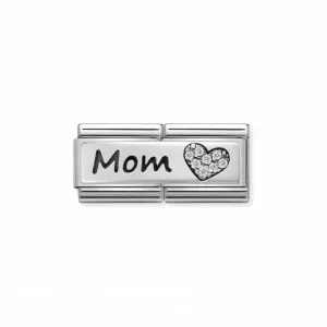 Nomination Composable Double Link Mom With Heart, Cubic Zirconia, Silver