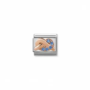 Nomination Composable Link Knot Love, Blue Cubic Zirconia, 9K Rose Gold