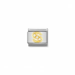Nomination Composable Link Letter S, Cubic Zirconia, 18K Gold