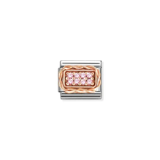 Nomination Composable Link Pave, Pink Cubic Zirconia, 9K Rose Gold